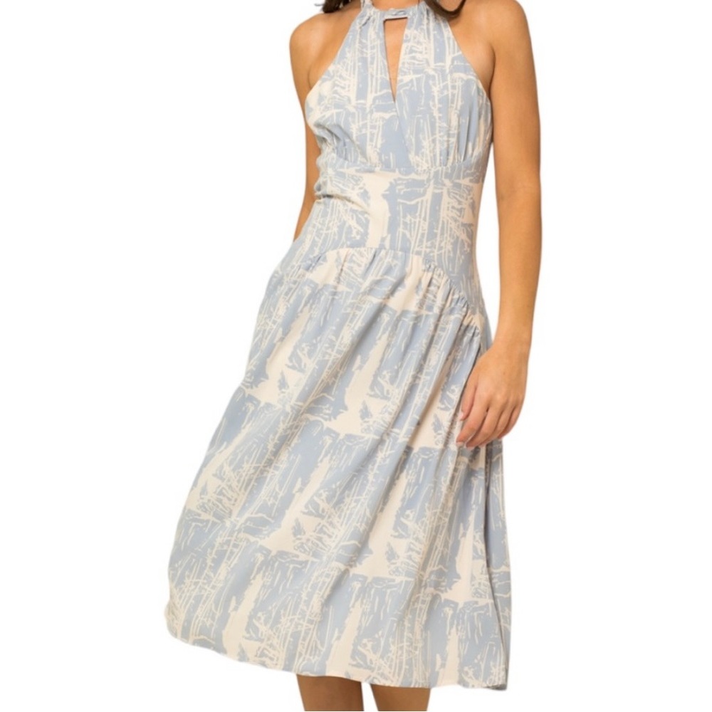 NWT Sky Blue Abstract Halter Midi Dress